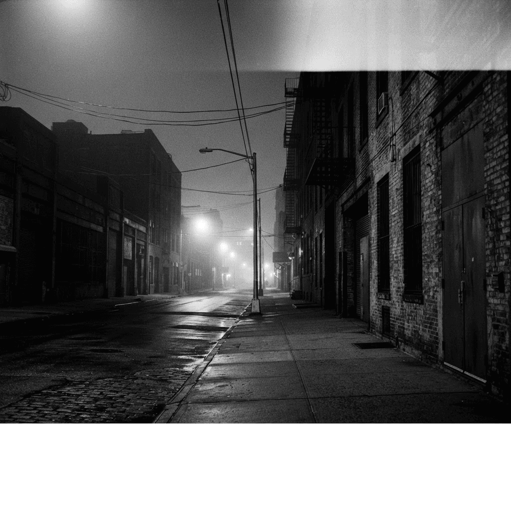 Lit Factory NYC studio at night in Greenpoint, Brooklyn, monochrome